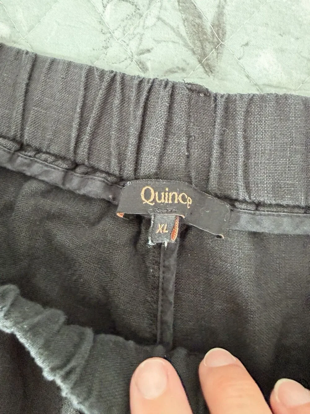 Quince 100% Linen Straight Leg Pants Black XL Elastic Waist